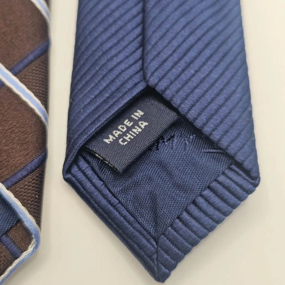 Tommy‎ Hilfiger Silk Tie Brown Blue Grid Classic Business Office Preppy Academia